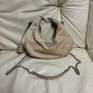 PRADA Re Edition Nylon 2006 Tessuto Beige Small Crescent Moon Bag